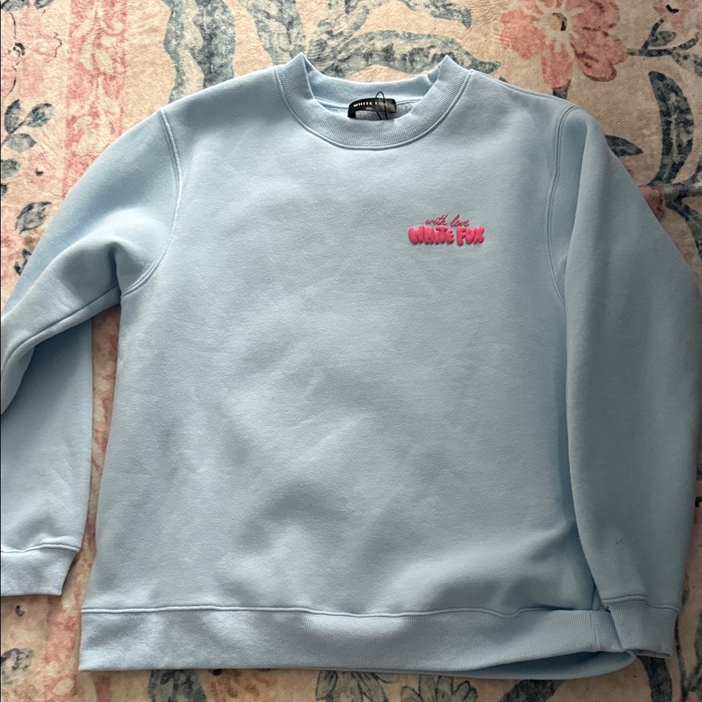 White Fox Boutique With Love & Romance Light Blue Sweatshirt Floral Back Print - Picture 3 of 6